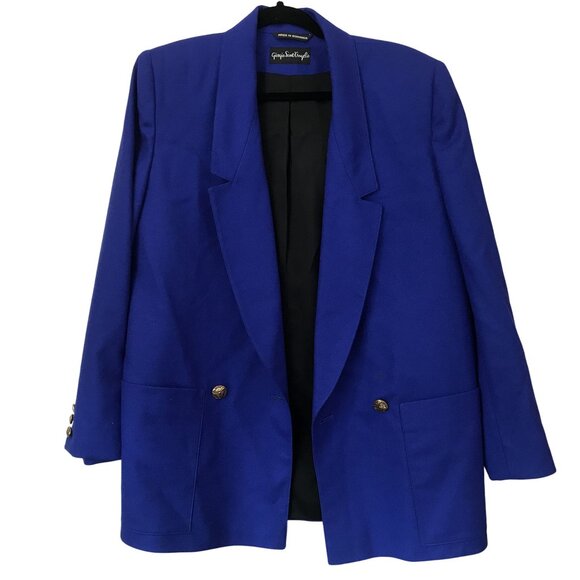 Vintage Giorgio Sant'angelo Royal Blue Double-Breasted Long Wool Blazer Size 8 - Picture 6 of 10